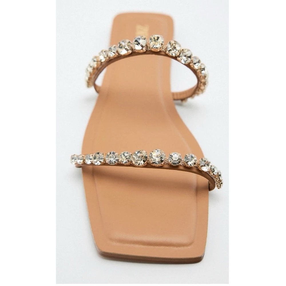 NWT ZARA RHINESTONE GEM DETAIL FLAT SANDALS - Picture 3 of 7